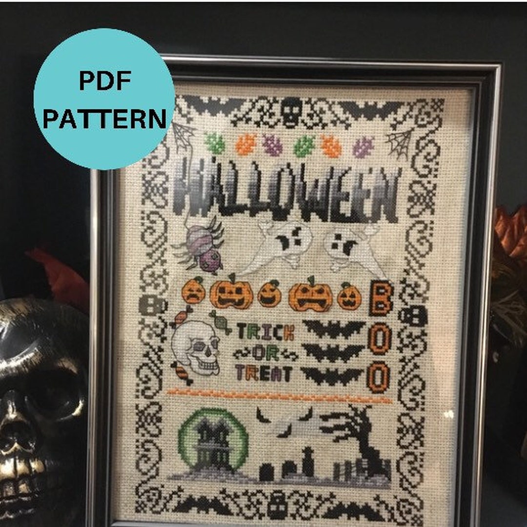Halloween Cross Stitch Sampler Instant PDF Download Pattern - Halloween ...