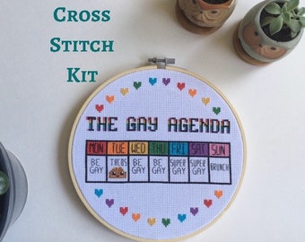 Gay agenda - pride - LGBTQ+ - funny - Modern cross stitch kit - beginner cross stitch kit - Easy cross stitch