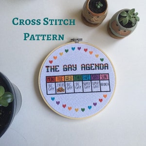 Gay agenda - funny - pride - Cross stitch pattern PDF - counted cross stitch - instant download