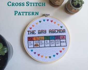 Gay agenda - funny - pride - Cross stitch pattern PDF - counted cross stitch - instant download