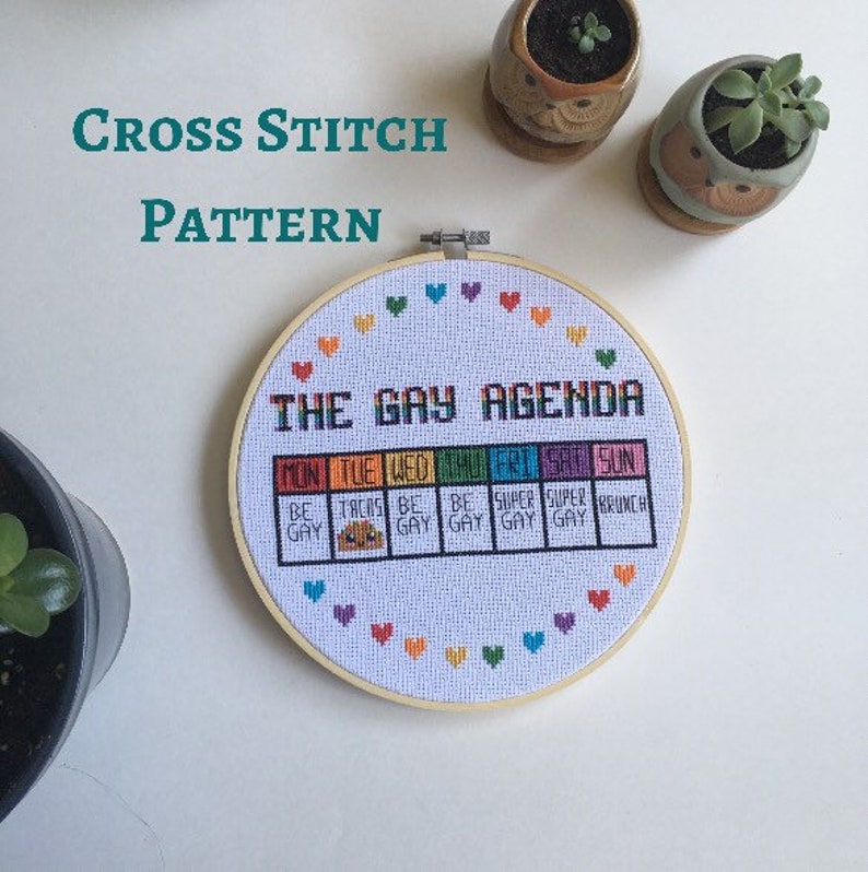 Cross stitch pattern PDF instant download Gay agenda funny counted cross stitch pride