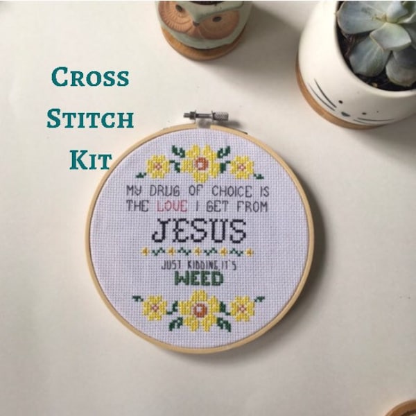 Drug of choice - funny - Modern cross stitch kit - beginner cross stitch kit - Easy cross stitch