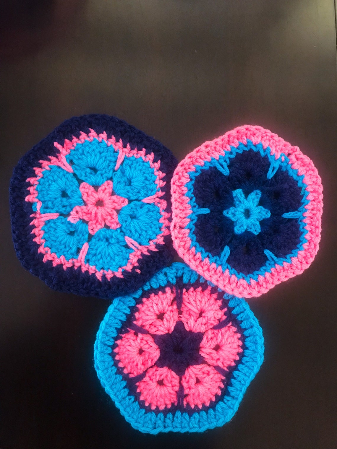 Handmade Crochet Coaster Hexagon 3pc Etsy