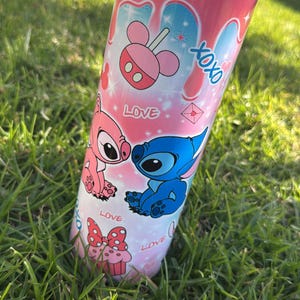 Stitch and Angel 20oz Skinny Tumbler, Stitch, Tumbler, Sublimation Tumbler, Disney, Angel and Stitch