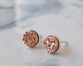 Druzy Stud Earrings, Rose Gold Earrings, Drusy Stud Earrings, Gold Filled Druzy Earrings, Titanium Druzy Earrings, Bridal Wedding Earrings