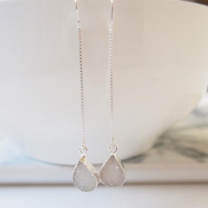 Agata Orecchini Druzy, Orecchini Threader Chain, Orecchini d&#39;argento Sterling, Orecchini di pietre preziose, Orecchini inframi di strappo, gioielli da sposa da sposa