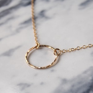 Eternity Circle Necklace, Karma Necklace, Dainty Necklace, Hammered Circle Necklace, Simple Necklace, 14k Gold Filled, Gold Circle Necklace