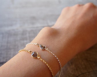 Diamond Bracelet, Diamond Rolo Chain Bracelet, Diamond Slice Bracelet, 14K Gold Filled Bracelet, Sterling Silver Bracelet, Gift For Women