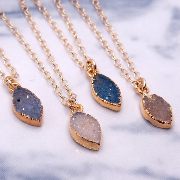 Tiny Druzy Necklace, Crystal Druzy Necklace, Raw Gemstone Necklace, Dainty Druzy Necklace, Boho Necklace, Gift For Women, Bridesmaid Gift