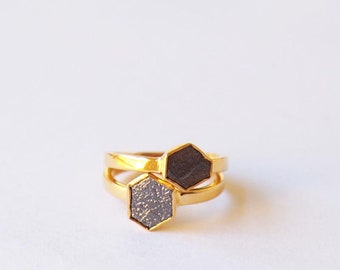 Schwarzer Diamant-Ring, Rohdiamant-Ring, Gold-Diamant-Ring, Diamant-Solitär-Ring, vergoldet Ring, verstellbare Diamant-Ring, Edelstein-Ring