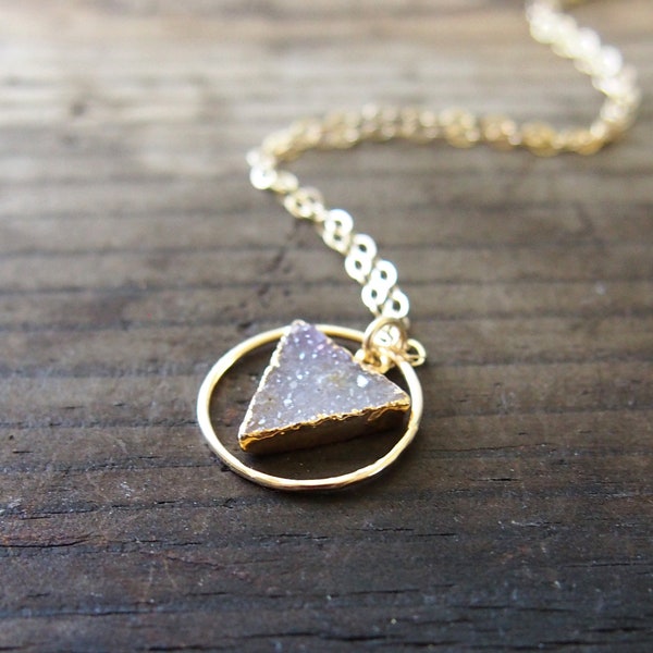 Triangle Druzy Eternity Gold Necklace, Eternity Karma Necklace, Gold Filled Necklace, Raw Crystal Necklace, Drusy Necklace, Gift For Hear