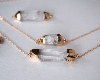 Bergkristall Halskette, Layering Quarz Halskette, Gold Quarz Halskette, Gold Dip Quarz Halskette, Bergkristall Halskette, Bergkristall Halskette