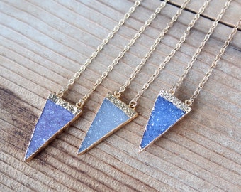 Triangle Druzy Gold Dipper Necklace, Druzy Statement Necklace, Druzy Layering Necklace, Raw Crystal Necklace, Drusy Necklace, Valentine Gift