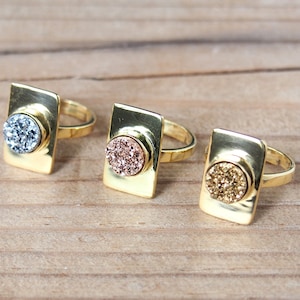 Titanium Druzy Ring, Statement Ring, Gold Drusy Ring, Gold Vermeil Ring, Adjustable Ring, Crystal Ring, Rectangle Ring, Gift For Women