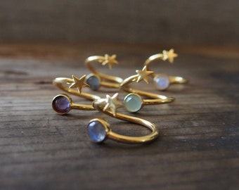 Star Ring, Birthstone Ring, Dual Ring, Statement Ring, Gemstone Ring, Sun Star Ring, Silver Ring, Vermeil Gold Ring, Open Ring, Gift For Her