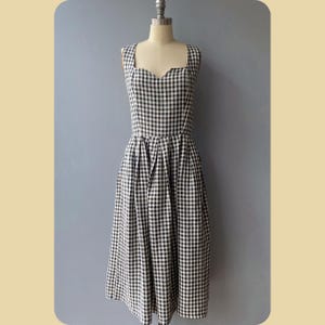 Vintage 90s black and white gingham cotton midi dress M-L