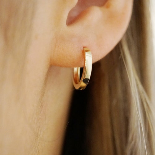 14K Solid Gold Huggie Earrings / Dainty Huggie Earrings / Etsy