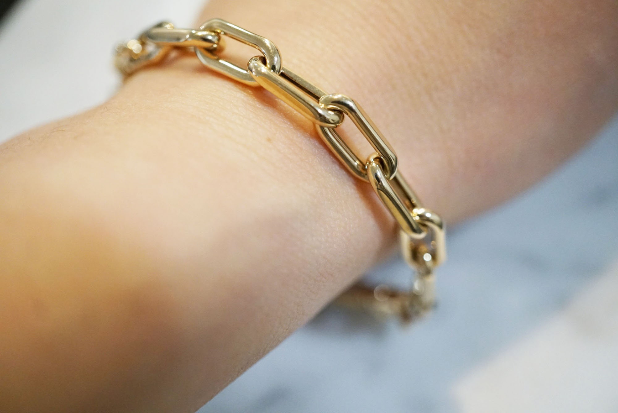 14K Gold Hollow Paper Clip Chain Bracelet / 7 Hollo Etsy