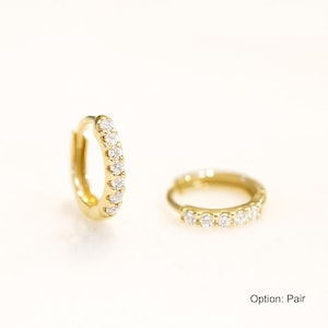 14K Solid Gold Diamond huggie Earrings / Dainty huggie earrings / diamond hoop earrings / Fine jewelry / Real diamonds / Small hoop / 9 mm