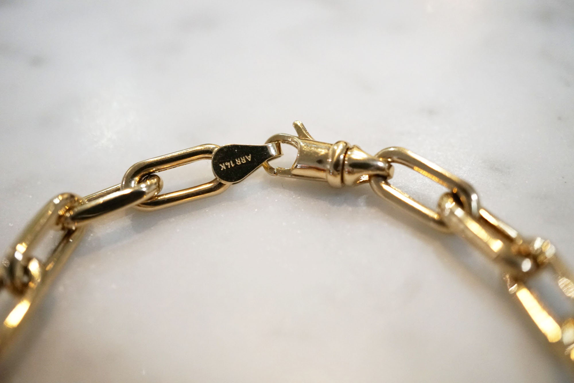 14K Gold Hollow Paper Clip Chain Bracelet / 7 Hollo Etsy