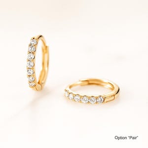 14K Solid Gold Natural Diamond Hoop Huggies Earrings, 10 mm Diameter #BD