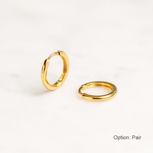 18K Solid Gold Hoop Huggies Earrings, 10 mm Diameter #M