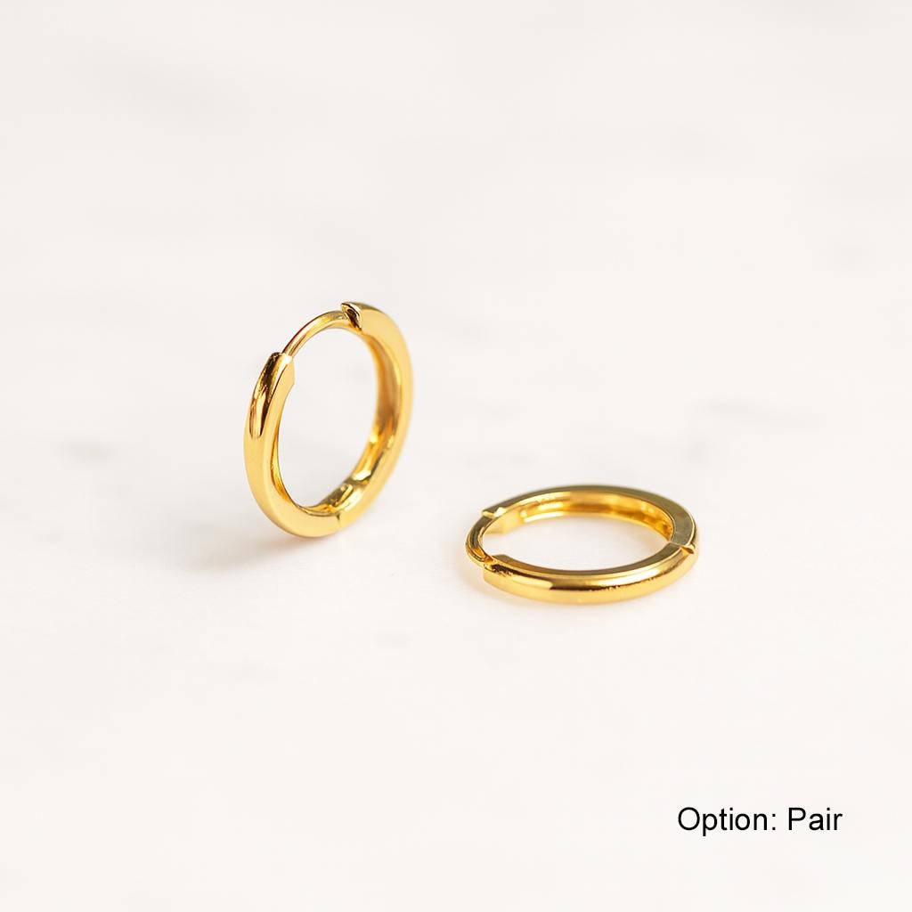 18K Solid Gold Hoop Huggies Ohrringe, 10 mm Durchmesser #M