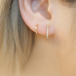 14K Solid Gold Hoop huggies Earrings 9 mm Diameter #A image 2