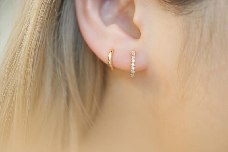 14K Solid Gold Hoop huggies Earrings 9 mm Diameter #A image 2