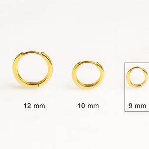 14K Solid Gold Hoop huggies Earrings 9 mm Diameter #A image 3