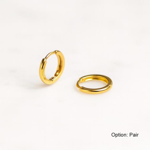 14K Solid Gold Hoop huggies Earrings 9 mm Diameter #A