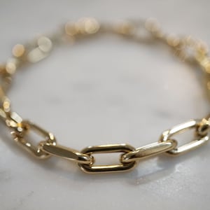 14K Gold Hollow Paper Clip Chain Bracelet / 7&quot; Hollo Yellow Gold Chain / Box Chain / Thick Gold Chain / Anchor Chain bracelet / 6 mm x 13 mm