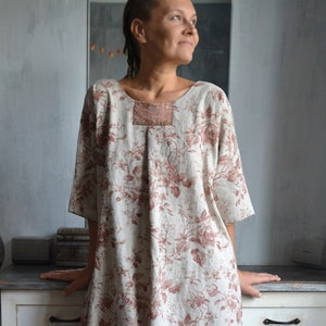 Loose linen antic rose dress.English rose.Custom length.Maxi linen dress.Long dress