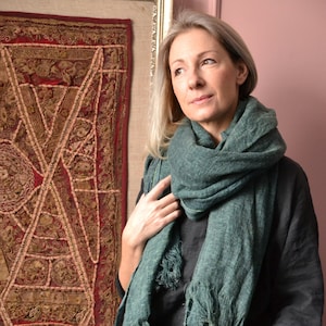 Emerald linen Shawl.Pure linen scarf.women scarf
