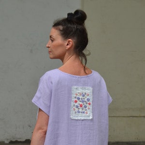 Lavender collection.Linen embroidered dress..Custom length.Long dress