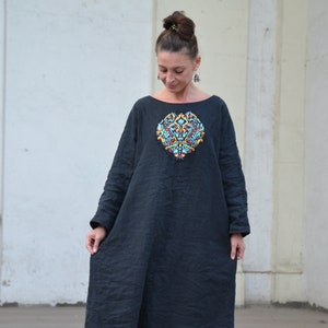 Moroccan dress.Embroidered linen dress.Linen boho designer dress. image 3