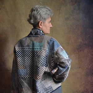 Japanese collection. Linen coat in sashiko style.Embroidered linen jacket