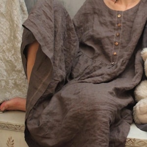 Linen dress. Julia coffee.Boho linen dress.Custom size, length. More color