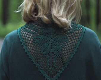 Linen dress with knitеen back.Emerald boho designer dress.Custom length.