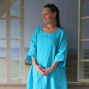 Loose linen dress.Turquoise color.More color.Custom length.maxi linen dress plus size.Long dress.