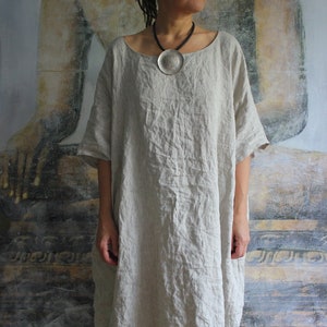 Loose natural linen color dress. Plus size boho dress.Custom size. Custom length.More color