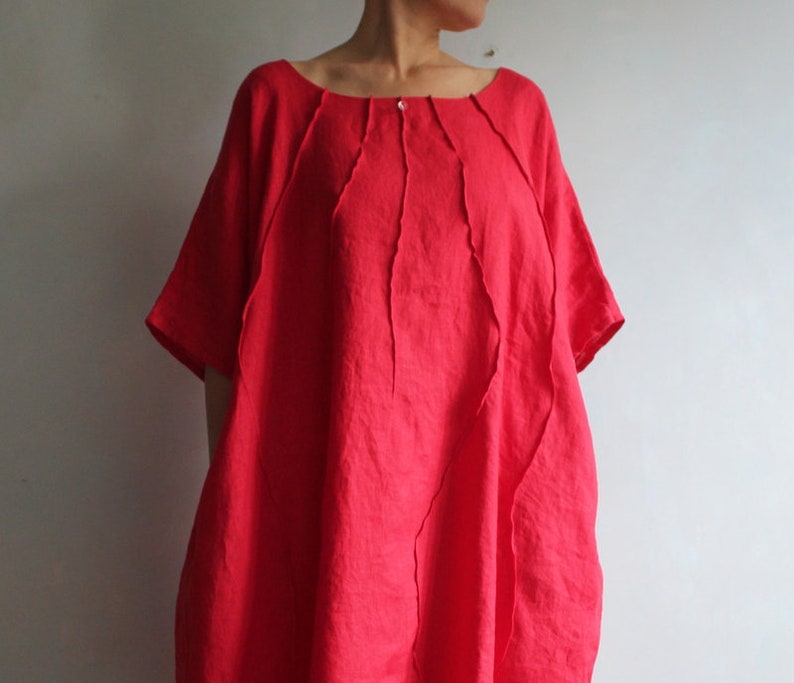 Loose Linen Dress.bright Red Color.plus Size Linen Dress.more - Etsy