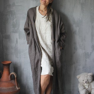Linen Boho Coat.coffee Color.embroidered Coat.linen Cardigan.more Color ...