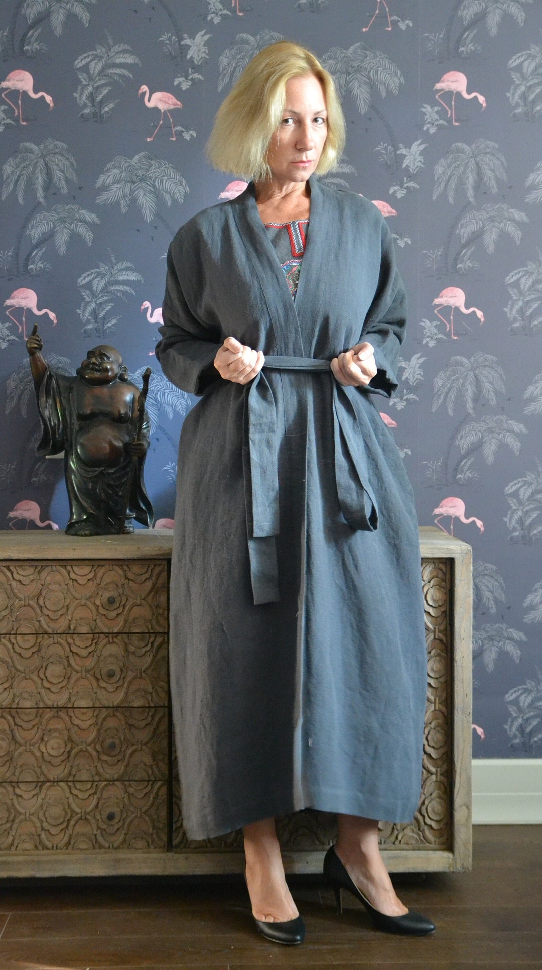 Linen Boho Coat. Dark Gray.oversize Dustcoat With Decor - Etsy