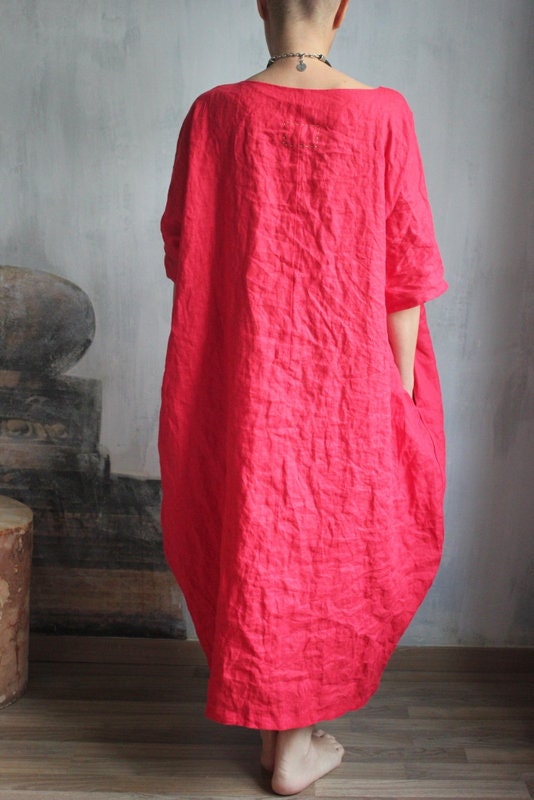 Loose natural linen color dress. Plus size boho dress.Custom | Etsy