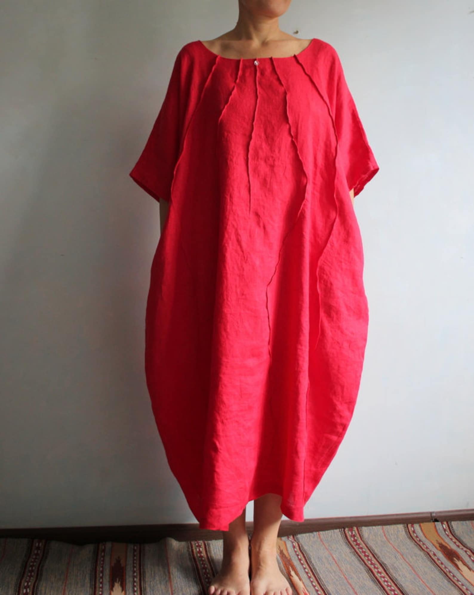 Loose Linen Dress.bright Red Color.plus Size Linen Dress.more | Etsy