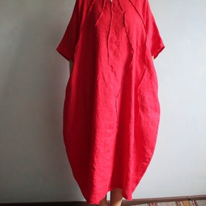 Loose Linen Dress.bright Red Color.plus Size Linen Dress.more | Etsy