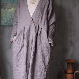 Linen Gray Kimono.loose Oversize Coat - Etsy