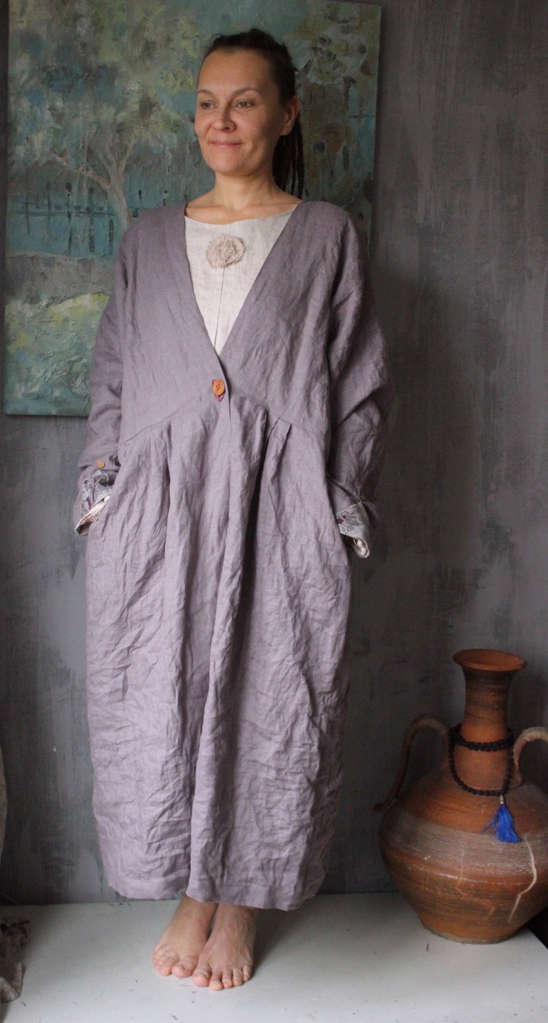 Linen Gray Kimono.loose Oversize Coat - Etsy