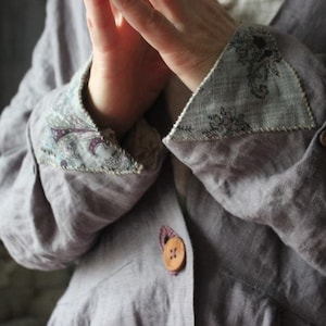Linen boho coat.Gray color.Embroidered coat.More color